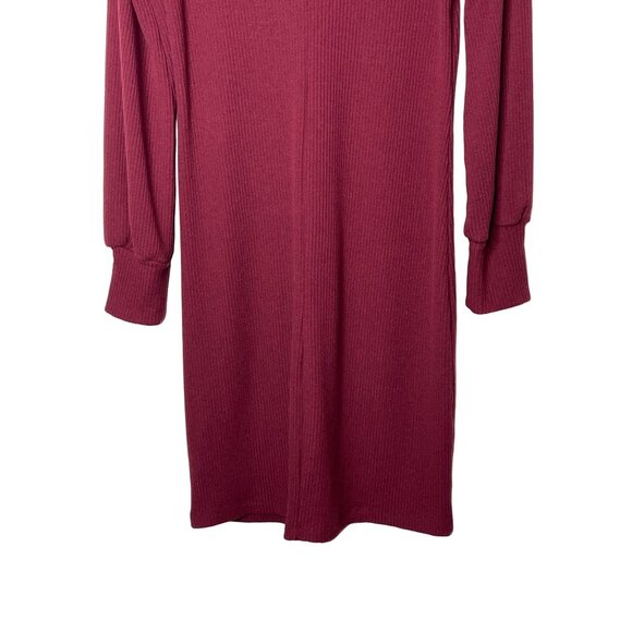 Old Navy Burgundy Ribbed Knit Midi Dress | Medium | V-Neck Puff Sleeve Fall Stap - Picture 11 of 12